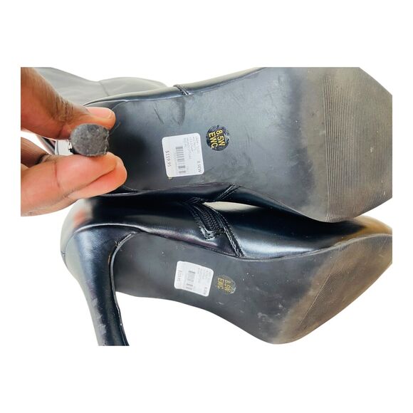 Womens Wide Calf Side Zip Pointed Toe Faux Leather Black Moto Boots US 8.5W - Picture 7 of 14